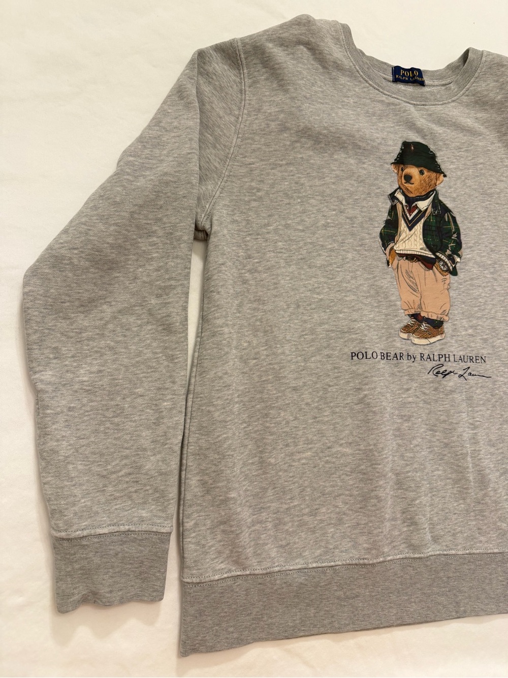 Ralph Lauren Polo Green Plaid Polo Bear Boys Grey Sweatshirt - Picture 7 of 14